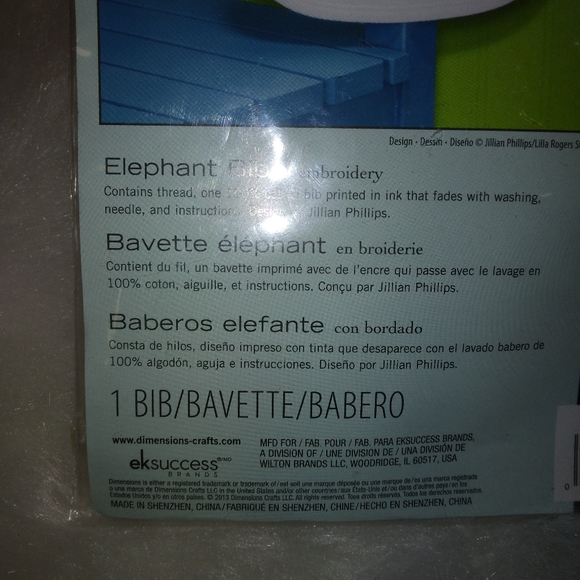 Dimensions Embroidery Kit, Elephant Bib, 70-73963, NEW - Picture 2 of 5